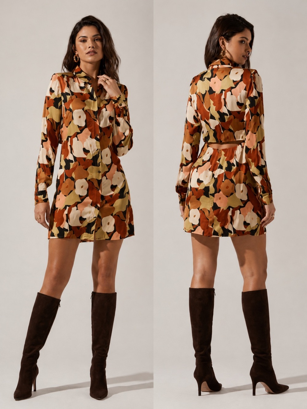 🆕(NWT) ASTR the Label Long-Sleeved Satin Floral Shirt Dress. XL